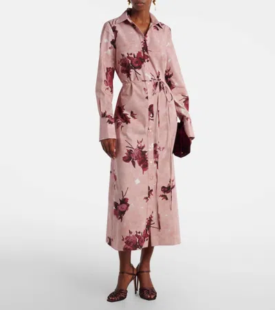 Erdem Womens Rose Slipper Pink Floral-print Long-sleeve Cotton Midi Shirt Dress In Pink