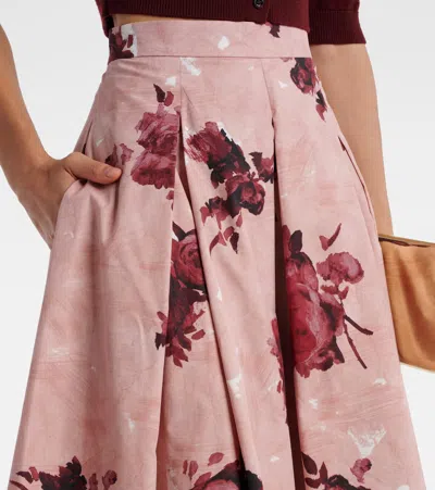 Erdem Womens Rose Slipper Pink Floral-print Pleated Cotton Midi Skirt In Pink