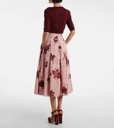Erdem Womens Rose Slipper Pink Floral-print Pleated Cotton Midi Skirt In Pink