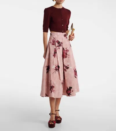 Erdem Womens Rose Slipper Pink Floral-print Pleated Cotton Midi Skirt In Pink