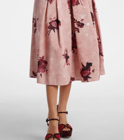 Erdem Womens Rose Slipper Pink Floral-print Pleated Cotton Midi Skirt In Pink