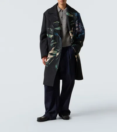 Dries Van Noten Embroidery Polyester Blend Coat In Black