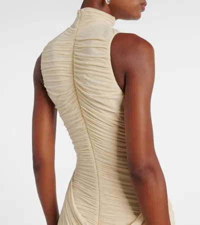 Magda Butrym Floral-appliqué Draped Ruched Gown In White