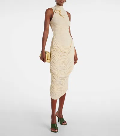 Magda Butrym Floral-appliqué Draped Ruched Gown In White