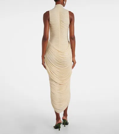 Magda Butrym Floral-appliqué Draped Ruched Gown In White