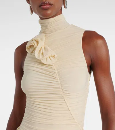 Magda Butrym Floral-appliqué Draped Ruched Gown In White