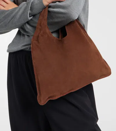 The Row Bindle Small Suede Tote Bag In Brown
