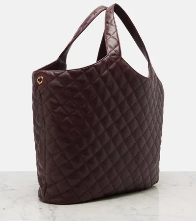 Saint Laurent Icare Extra Large Embellished Quilted Leather Tote In Burgundy
