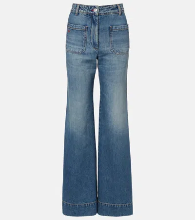 Victoria Beckham Wide Jeans In Faded Blue In Blue