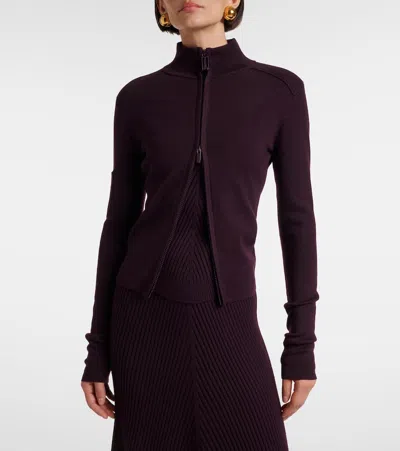 Victoria Beckham Long-sleeved Top With High Neckline And Fitted Silhouette In Burgundy