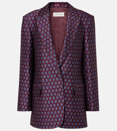 Dries Van Noten Printed Wool, Cotton, And Linen-blend Blazer In Purple
