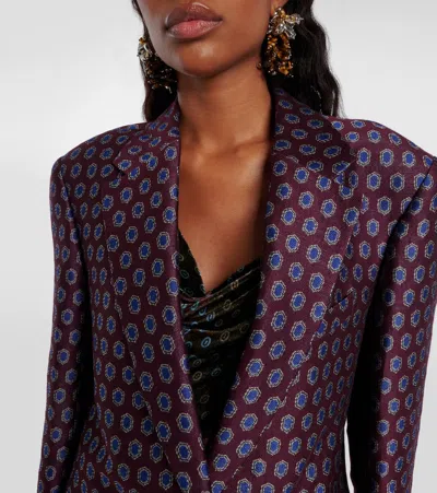 Dries Van Noten Printed Wool, Cotton, And Linen-blend Blazer In Purple