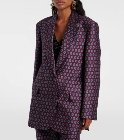 Dries Van Noten Printed Wool, Cotton, And Linen-blend Blazer In Purple