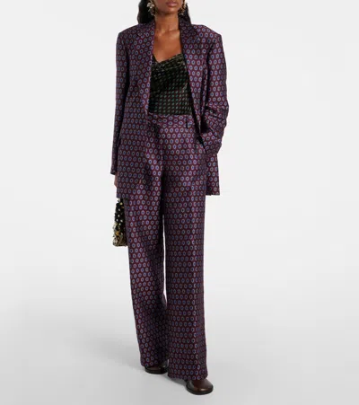 Dries Van Noten Printed Wool, Cotton, And Linen-blend Blazer In Purple