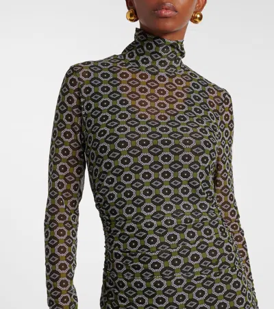 Dries Van Noten Mesh Layered Midi Dress With Asymmetrical Ruffles In Green