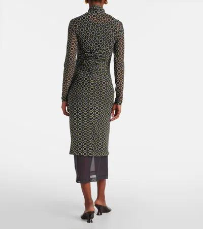 Dries Van Noten Mesh Layered Midi Dress With Asymmetrical Ruffles In Green