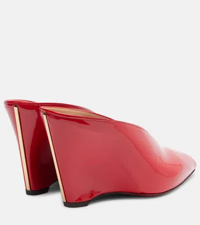 Ferragamo Alicia Patent Leather Peep-toe Wedge Mules In Red