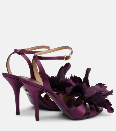 Ferragamo Flower Embellished High Heel Sandal In Purple