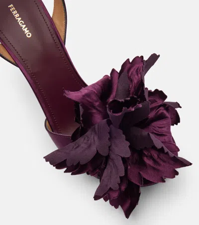 Ferragamo Flower Embellished High Heel Sandal In Purple