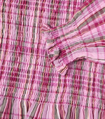 The New Society Adriana Checked Shirred Cotton Top In Multi