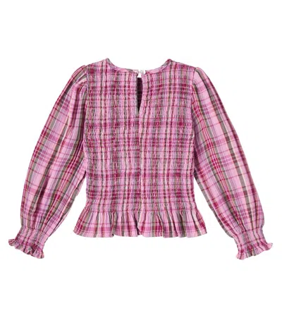 The New Society Adriana Checked Shirred Cotton Top In Multi
