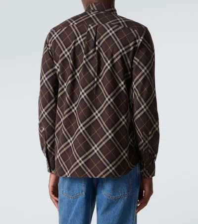 Burberry Long Sleeve Button-down Shirt With Plaid Design In Brown