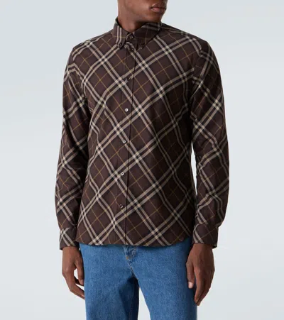 Burberry Long Sleeve Button-down Shirt With Plaid Design In Brown