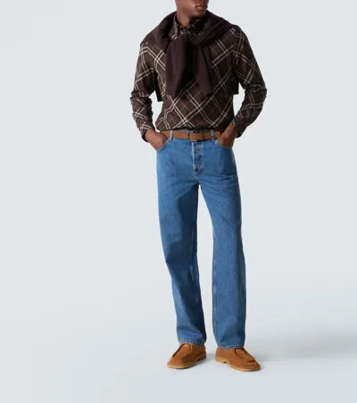 Burberry Long Sleeve Button-down Shirt With Plaid Design In Brown