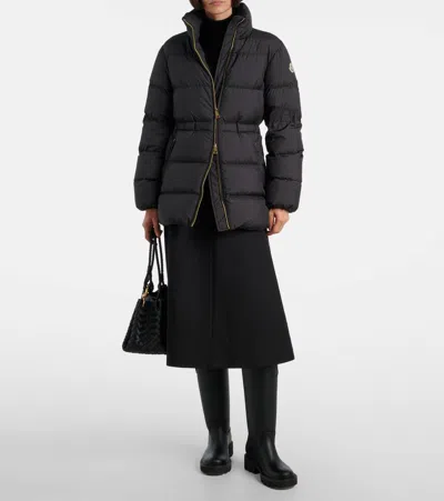 Moncler Down Jacket With Zip And Elastic Waist In Black