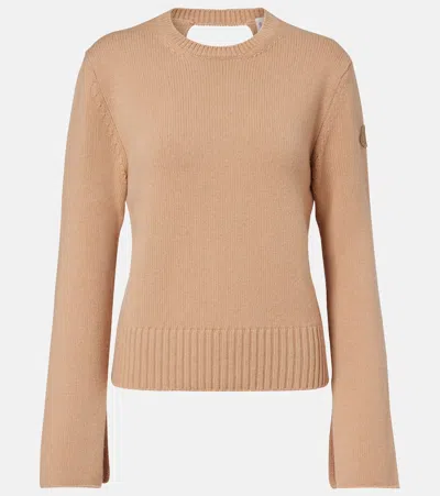 Moncler Ribbed Wool And Cashmere-blend Top In Nude