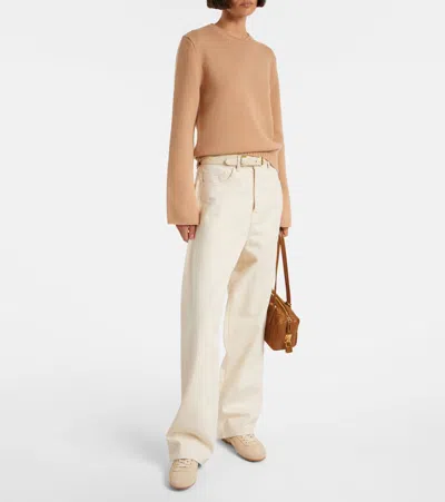 Moncler Ribbed Wool And Cashmere-blend Top In Nude