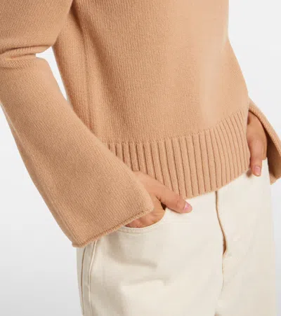 Moncler Ribbed Wool And Cashmere-blend Top In Nude