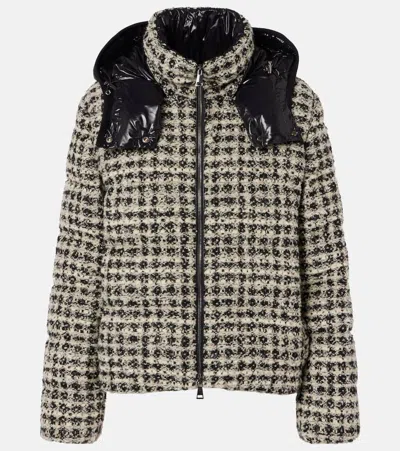 Moncler Andronne Checked Tweed Down Jacket In Gray
