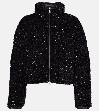 Moncler Textured Cropped Down Jacket With High Collar In Black