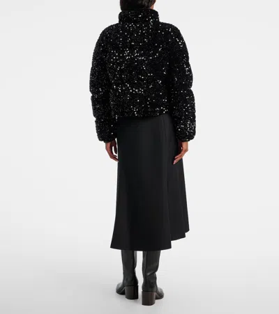 Moncler Textured Cropped Down Jacket With High Collar In Black