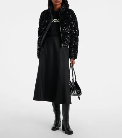 Moncler Textured Cropped Down Jacket With High Collar In Black