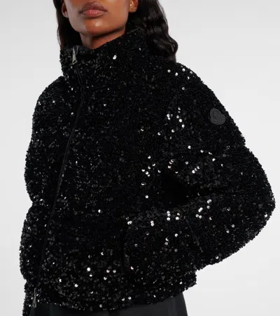 Moncler Textured Cropped Down Jacket With High Collar In Black