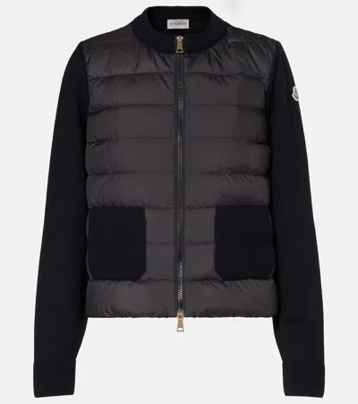 Moncler Wool And Quilted Shell Down Cardigan In Black