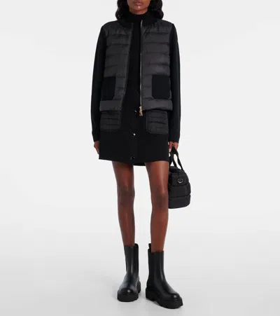 Moncler Wool And Quilted Shell Down Cardigan In Black