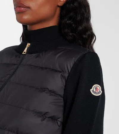Moncler Wool And Quilted Shell Down Cardigan In Black