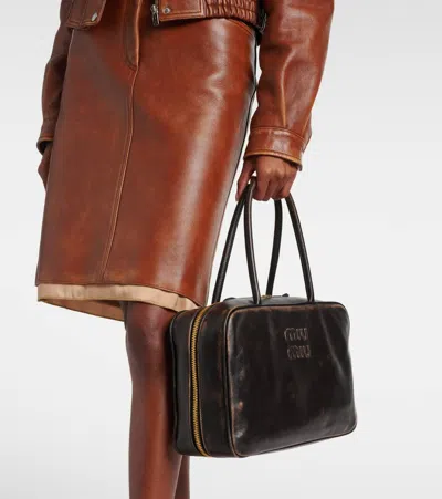 Miu Miu Black Bauletto Bag Zip Embossed Logo In Multi