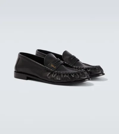 Saint Laurent Le Loafer Loafers In Polished Wrinkled Leather In Black