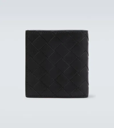 Bottega Veneta Bi-fold Intrecciato Leather Wallet In Black