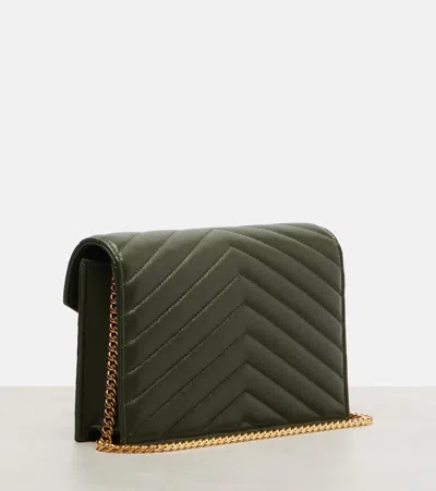 Saint Laurent Cassandre Envelope Leather Wallet On Chain In Green