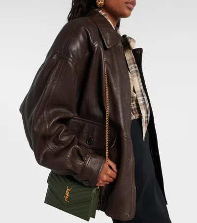 Saint Laurent Cassandre Envelope Leather Wallet On Chain In Green