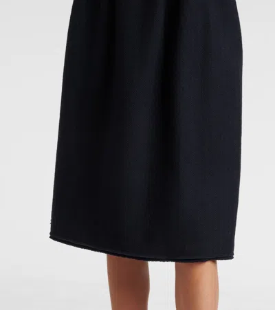 Prada Chevron Pleated Virgin Wool Midi Skirt In Blue