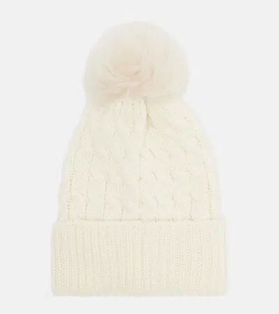Moncler Ivory Virgin Wool Hat With Pompom In White
