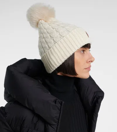 Moncler Ivory Virgin Wool Hat With Pompom In White