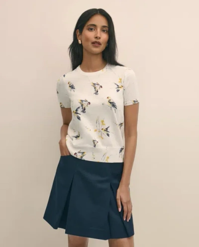 Brooks Brothers Cotton Short-sleeve Sweater Shell In Bird Print In Multi