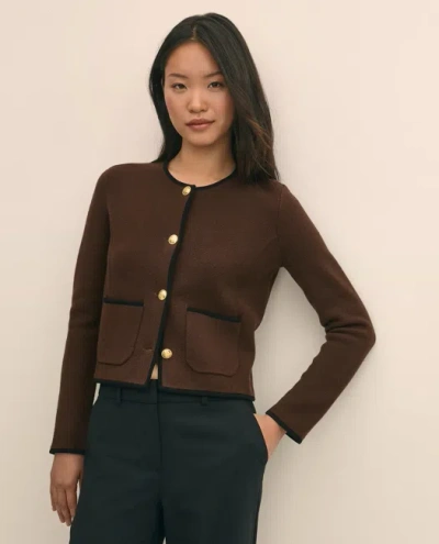 Brooks Brothers Brushed Merino Wool Suede Trim Sweater Jacket In Brown